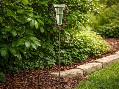 Produktbild von Großer Regenmesser Gartenstecker 133cm Gusseisen Vintage Niederschlagsmesser auf Erdspieß