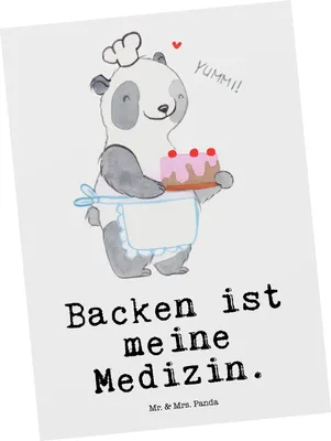 Produktbild von Mr. & Mrs. Panda Grußkarte Panda Backen - Weiß - Geschenk, Kunstkarten, Postkarte, Fotokarte, Kuchen, bildkarte, Postkarten, Hobbybäcker