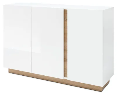 Immagine prodotto di Mobile contenitore Clair, modello Kommode, 138x40x91 cm, bianco lucido, impiallacciatura di rovere, modello Grandson