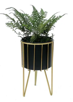 Obrázek produktu pro DanDiBo Květinová stolička s květináčem Kovová zlatá černá kulatá M 40 cm Květinový stojan 96039 Květinový sloup Moderní stojan na rostliny Stolička na rostliny