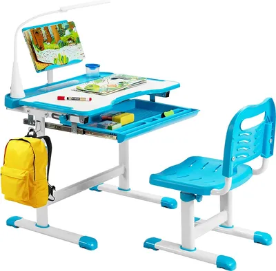 Produktbild von GOPLUS Kinderschreibtisch mit Verstellbarer Tischplatte & Lampe & Bücherständer, Höhenverstellbarer Schreibtisch für Jungs & Mädchen