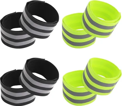 Produktbild von 4 Stück Reflektorband Elastisch, Reflektorbänder Set mit Klettverschluss, Starke Reflektoren für Fahrrad und Kleidung, ideal für Radfahren, Joggen, Wandern. Hosenschutz mit Reflektorstreifen in Grün