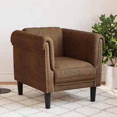 Produktbild von Brauner, gepolsterter Sessel aus Kunstleder in Wildleder-Optik, 80x77x74 cm, für das Wohnzimmer, strapazierfähig und bequem