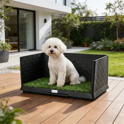 Produktbild von Hundetoilette mit Kunstrasen & hohen Wänden, Welpentoilette, Hundeklo, PE, Schwarz | 75 x 51 x 36,5 cm | 30 cm Wandhöhe | herausziehbare Schale