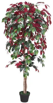 Image de Rouge Ficus Benjamina Plante Arbre Artificielle Artificiel 150cm Decovego