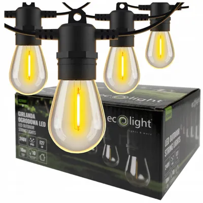 Produktbild von Lichterkette für den Garten, 10 Meter lang, 10 Glühbirnen G45 E27, 1 Watt, 2700 Kelvin