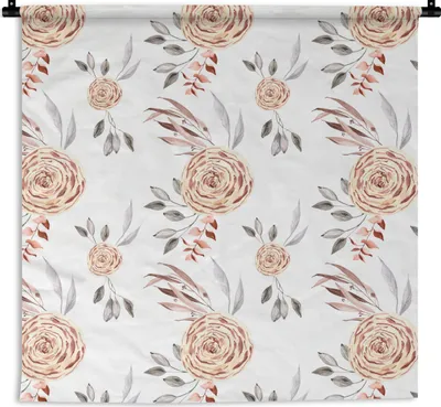 Produktbild von MuchoWow® Wandteppich Wandbehang Rosen - Gold - Weiß 150x150 cm Tapisserie Dekoration Wandtuch - Wohnaccessoires - Modernes