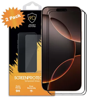Produktbild von MobyDefend 2er-Pack Displayschutzglas mit schwarzem Rand - kompatibel mit iPhone 16 Pro Max - Gehärtetes Glas