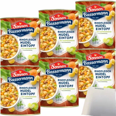 Produktbild von Sonnen Bassermann Rindfleisch-Nudel-Eintopf 6er Pack (6x 800g Dose) + usy Block