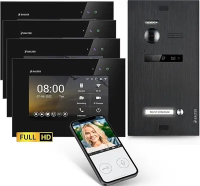 Produktbild von HD Video Türsprechanlage mit Smartphone App für 1 Familienhaus, 4x Monitor, Balter EVO HD WLAN Schwarz