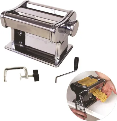 Produktbild von Manuelle Pastamaschine - Edelstahl Nudelmaschine - Für Selbstgemachte Pasta, Spaghetti, Tagliatelle und Fettuccine - Inklusive Klemme - Silber