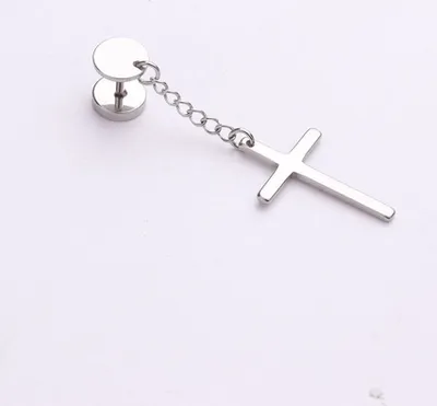 Produktbild von Ohrringe mit hängender Feder oder Kreuz Creolen Ohrstecker Silber Kreuz