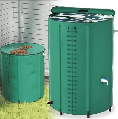 Image de JOIEYOU Tonneau d'eau de pluie en PVC 750 litres Tonneau d'eau de pluie pliable Réservoir d'eau de pluie avec couvercle, échelle et robinet, vert
