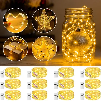 Mini-Lichterkette, 12 Stück, 2 m, 20 LEDs, Timer, 3 Modi, warmweiß
