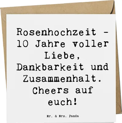 Produktbild von Mr. & Mrs. Panda Grußkarte Spruch 10. Hochzeitstag Rosenhochzeit - Weiß - Geschenk, Glückwunschkarte, Klappkarte, Heirat, Geschenke, Heiraten, doppelkarte, Liebe