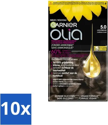 Image de Garnier - Olia 5 - Coloration - Brun clair - Sans ammoniaque - 60% d'huile - Couleur permanente - Pack avantage - 10 pièces