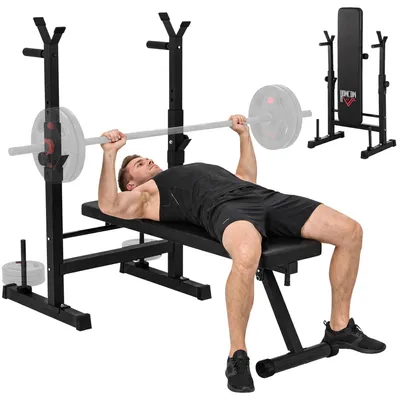Immagine prodotto di Panca Pesi Pieghevole con 8 Altezze Regolabili e Supporto Bilanciere in Acciaio e PU, 140x73x98-122 cm, Nera