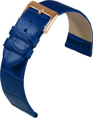 Produktbild von Eulit Rainbow Uhrenarmband Kalbsleder Royalblau flach Krokoprägung, Stegbreite:16mm, Schließe:Roséfarben