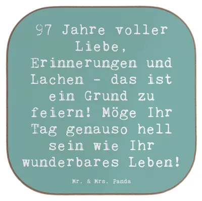 Produktbild von Mr. & Mrs. Panda Untersetzer Glas Spruch 97. Geburtstag - Meeresbrise - Geschenk, bieruntersetzer, Quadratischer, Happy Birthday, Geburtstagsgeschenk, gläseruntersetzer