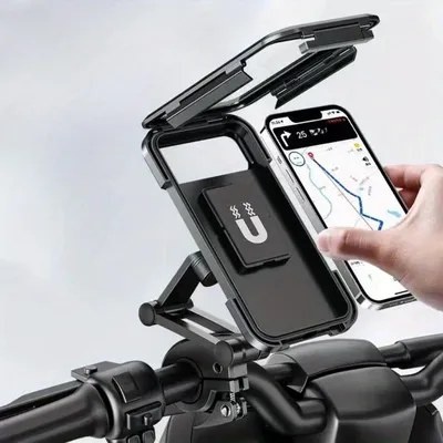 Produktbild von Motorrad-Handyhalterung, wasserdicht, magnetisch, Fahrrad-Handyhalterung, stabile Handybasis, 360°-Diebstahlschutz