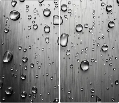 Produktbild von Spritzschutz Herdabdeckplatte Schneidebrett aus Glas Wassertropfen auf Metall 2-Teilig (60x52cm)
