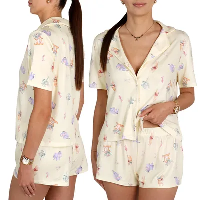 Produktbild von DISNEY Winnie Puuh buttergelber Damen-Pyjama mit Knöpfen, zweiteiliger Sommerpyjama, kurzärmelig L