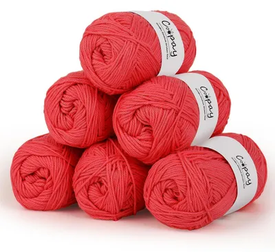 Obrázek produktu pro Příze na háčkování, 100% bavlna, 6 x 50g, červená, doporučená velikost háčku 1,5 mm
