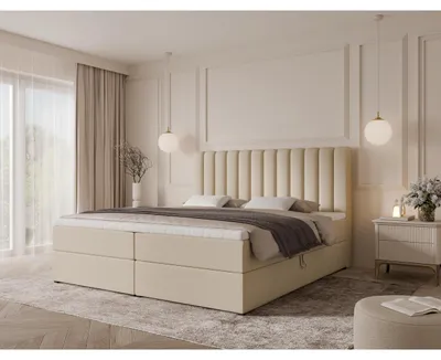 Produktbild von 120 cm Boxspringbett RIMINI mit gestepptem Kopfteil, Taschenfederkernmatratze H3/H4, 2 Bettkästen, Bouclé/Velvet, ohne Topper