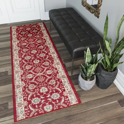 Produktbild von Läufer Teppich Meterware Flur Wohnzimmer Schlafzimmer Kurzflor Rot Klassisch Design Meliert  100 x 150