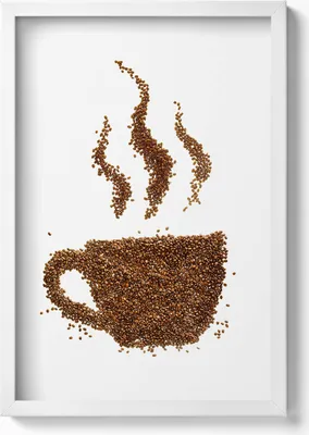 Produktbild von Tasse Kaffee mit Bohnen– Wandbild mit Rahmen – Gerahmtes Bild  – Wanddekoration – 40x60 cm – Weiß