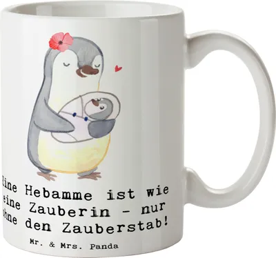 Produktbild von Mr. & Mrs. Panda Keramiktasse Hebamme Magie - Weiß - Geschenk, Geburt, Kaffeebecher, Kaffeepott, Tasse, bedruckt, Berufsalltag, Einfühlungsvermögen, Berufe, Beruf