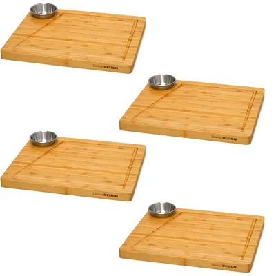 4 Bambus-Serveerbretter mit Dipschalen 30x25 cm