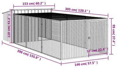 Produktbild von vidaXL Hundehütte mit Auslauf Anthrazit 153x396x110 cm Verzinkter Stahl