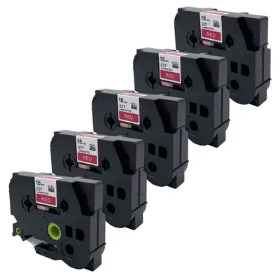 Produktbild von DULA Etikettenband - Kompatibel mit Brother P-Touch Tze-445 - 5 Stück - Weiß auf rot - 18mm x 8m