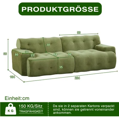Produktbild von Cloud Sofa - 2-Sitzer Klappsofa - Übergroß - Breite Armlehnen - Knopfdekor - Chenillebezug - Schaumstofffüllung - Grün