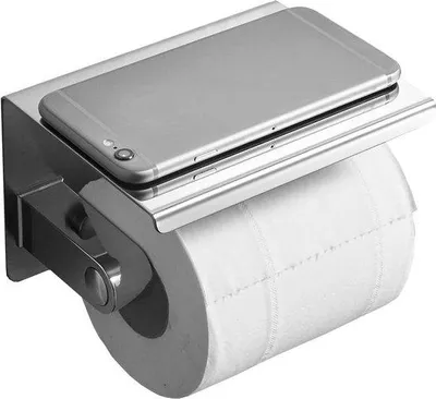 Image de Accessoire de salle de bains, support mural en acier inoxydable pour papier toilette et téléphone portable, couleur argent, pour un rouleau