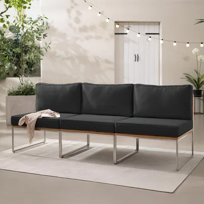 Produktbild von home24 Loungesofa - 3-teilig - Webstoff / Teak Massiv