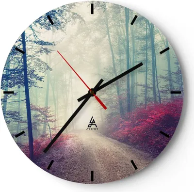 Produktbild von Wanduhr - Rund - Glasuhr - Wald Baum Natur - 30x30cm - Schleichendes Uhrwerk - Lautlos - zum Aufhängen bereit - Dekoration Modern - Wanddekoration aus Glas - C3AR30x30-3667