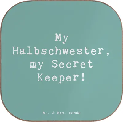 Produktbild von Mr. & Mrs. Panda Untersetzer Kaffee Spruch Halbschwester Geheimnishüter - Meeresbrise - Geschenk, für Gläser, Coaster, Glas, gläseruntersetzer, Familie, Familienbeziehung