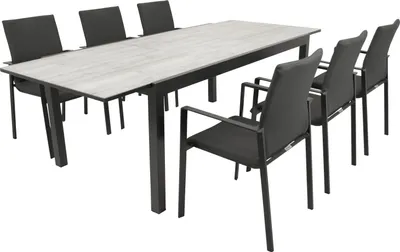 Produktbild von Garnitur FARO 7-teilig, Alu + Glas + Kunstgewebe dunkelgrau