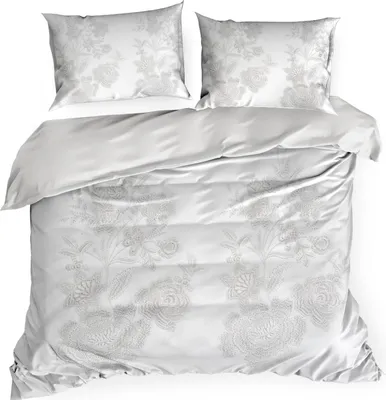 Immagine prodotto di Set di lenzuola Premium 160x200 + 70x80 in raso bianco con motivo floreale