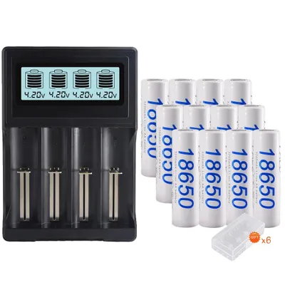 Obrázok produktu pre Lítiové batérie PALO 18650, kapacita 3200 mAh, napätie 3,7 V, 12 kusov a nabíjačka, 3,7 V