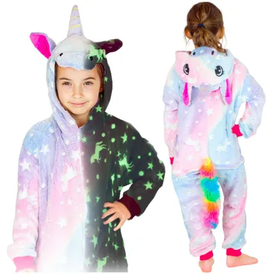 Obrázok produktu pre Detské pyžamo kigurumi, svietiaci jednorožec, veľkosti 122-128