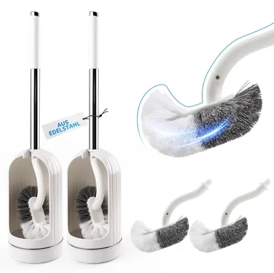 Produktbild von WC-Bürste Toilettenbürste Klobürste - Gebogener Bürstenkopf - 2 Ersatzbürstenköpfe - Weiß - Mit Halter
