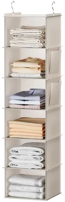 Produktbild von Omgoods – Hängeaufbewahrungsregal mit 6 Fächern – Beige – Aufbewahrungsbox – Bambus – Nicht-gewebener Stoff – Einfach zu installieren