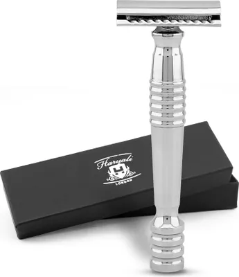 Produktbild von Nassrasierer Zweischneidiger Rasierhobel für Unisex, Rasierer aus rostfreiem Stahl Packung, Rutschfester Edelstahlrasierer mit zwei Ersatzklingen