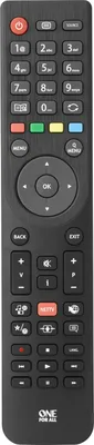 A black TV remote control with various buttons.