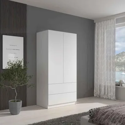 Produktbild von BEAUTYSOFA Modern Kleiderschrank CLASSIC - Garderobenschrank , Schrank mit 2-türig & 2 Schubladen fur Schlafzimmer & Korridor (Weiß)
