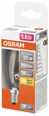 Obrázok produktu pre Osram STAR, 2,5 W, 25 W, E14, 250 lm, 15000 h, Teplá biela