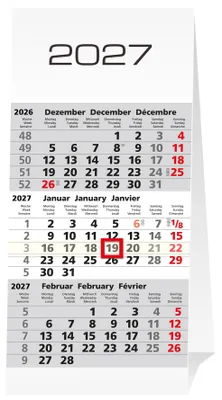 Produktbild von 2027 ADINA ws 3-Monatskalender Aufstellkalender für den Schreibtisch